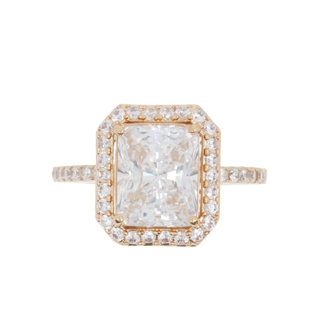 Nadri gold tone rectangle halo CZ  ring